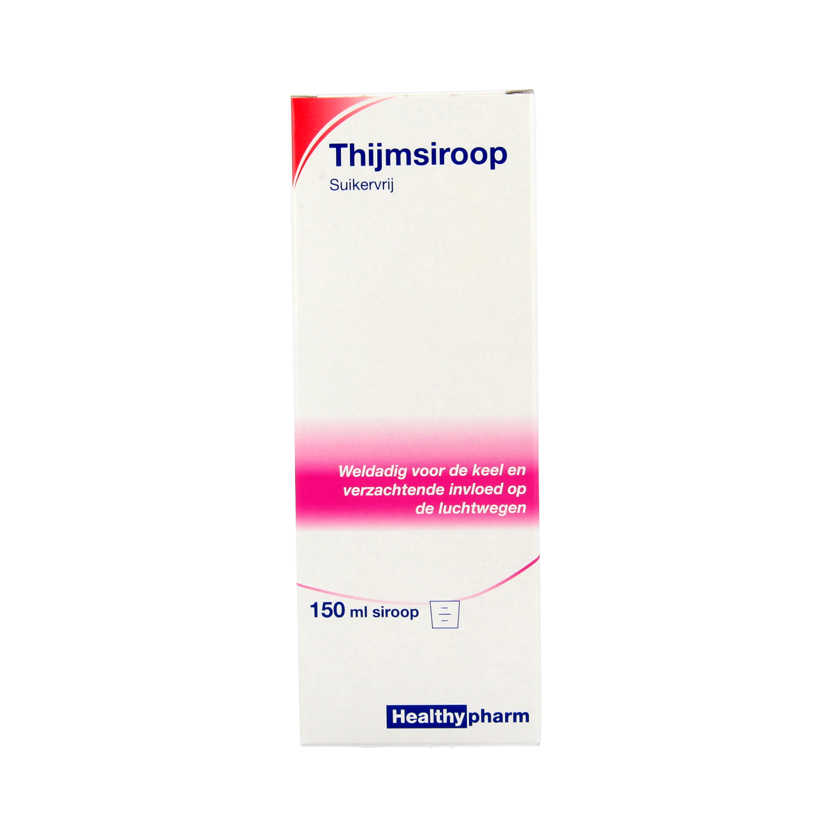 Healthypharm kruidensiroop in een 150ml fles, suikervrij en geschikt voor kruidenpreparaten, met een groene en witte label