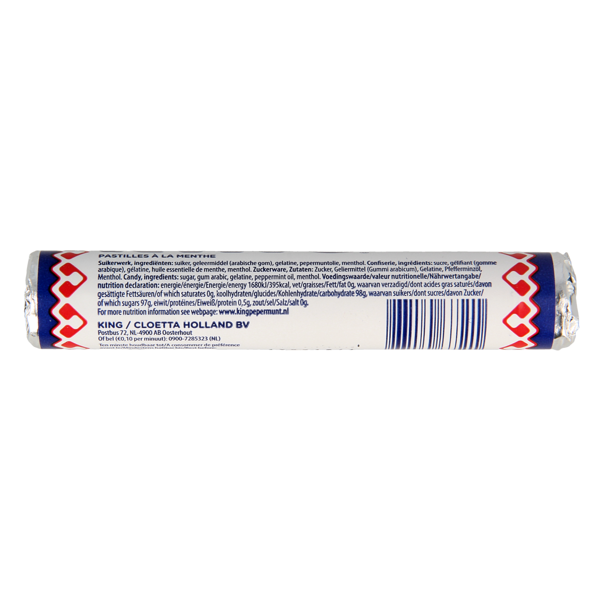 King Pepermunt 1.00 Rol snoepgoed featuring fresh peppermint candies in a bright, colorful package.