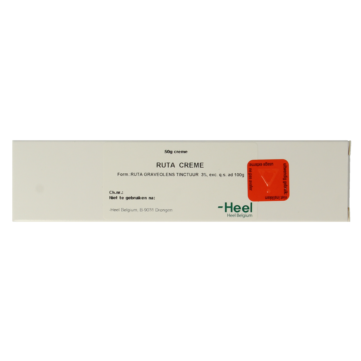 Homeoden Heel Ruta crème in 50g jar, a body care product with a creamy texture for skin nourishment and hydration.