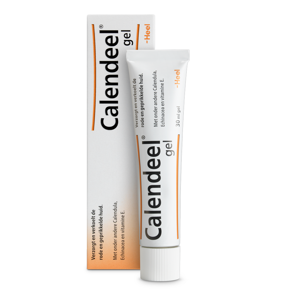 Heel Heel Calendeel gel bottle, 30ml, herbal preparation for foot comfort, with the product label and packaging visible.