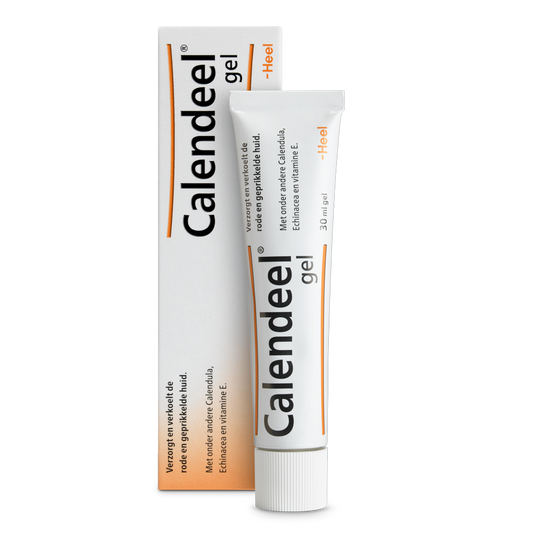 Heel Heel Calendeel gel bottle, 30ml, herbal preparation for foot comfort, with the product label and packaging visible.