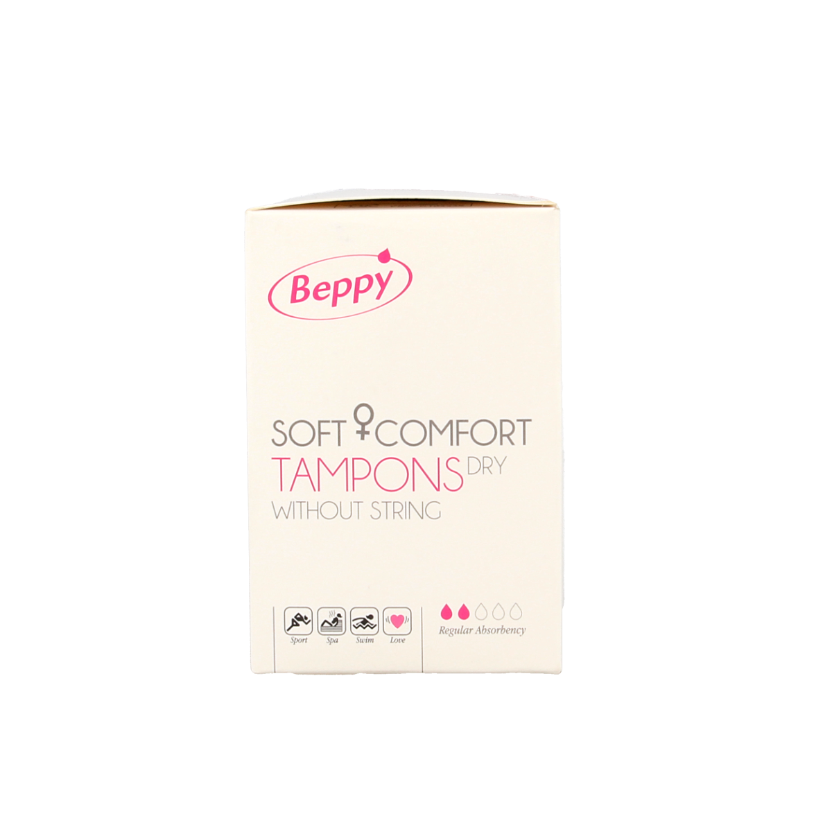 Beppy Soft+ comfort tampons dry pack with 8 pieces, feminine hygiene product for women, shown in the image