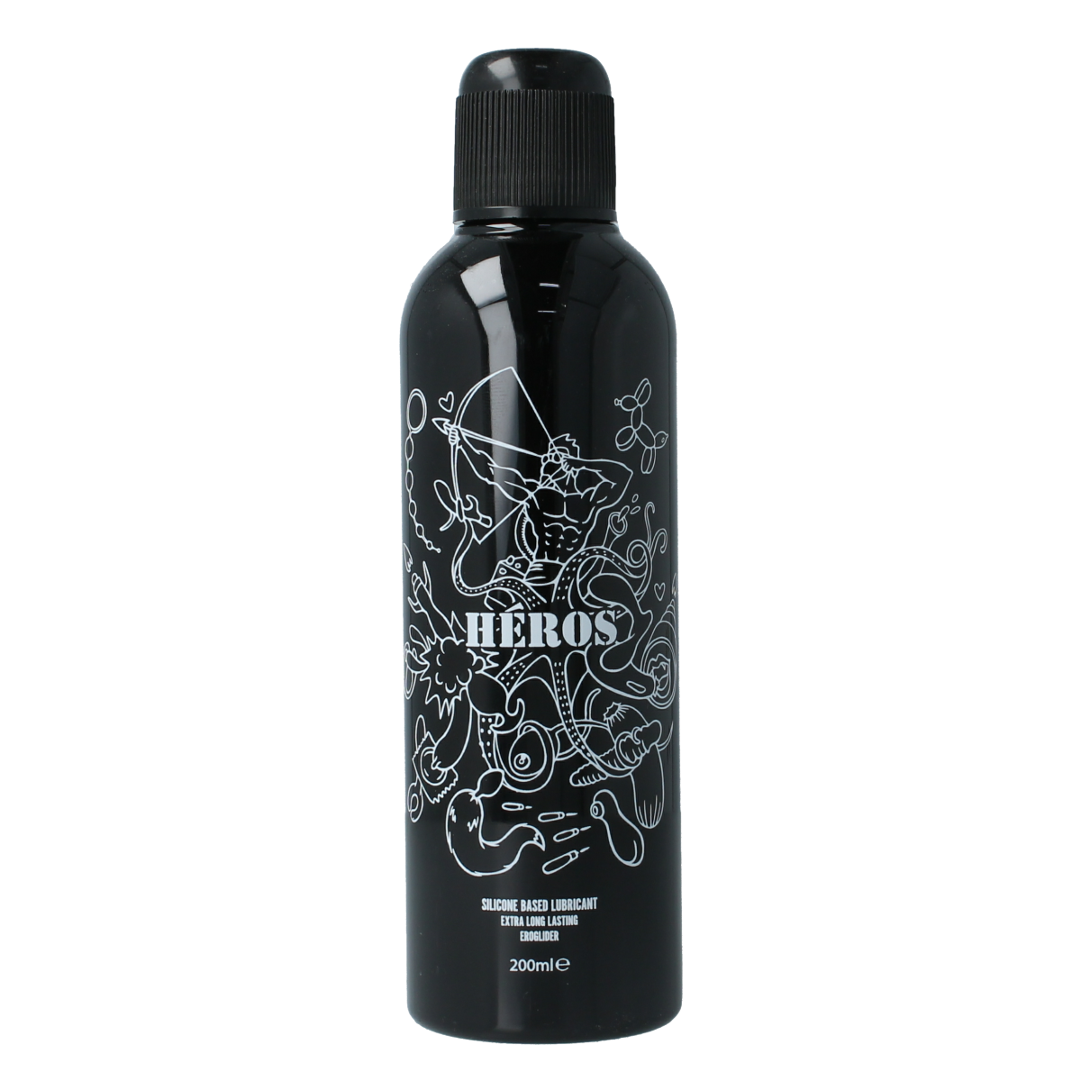 Heros siliconen glijmiddel 200ml bottle, smooth transparent lubricant for personal use, displayed in the image.