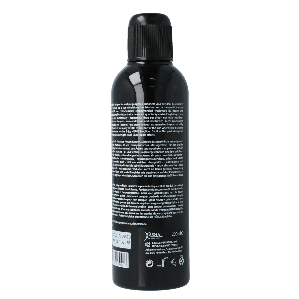 Heros Siliconen glijmiddel 200ml bottle with clear cap and label, ideal for personal use and enhanced comfort.