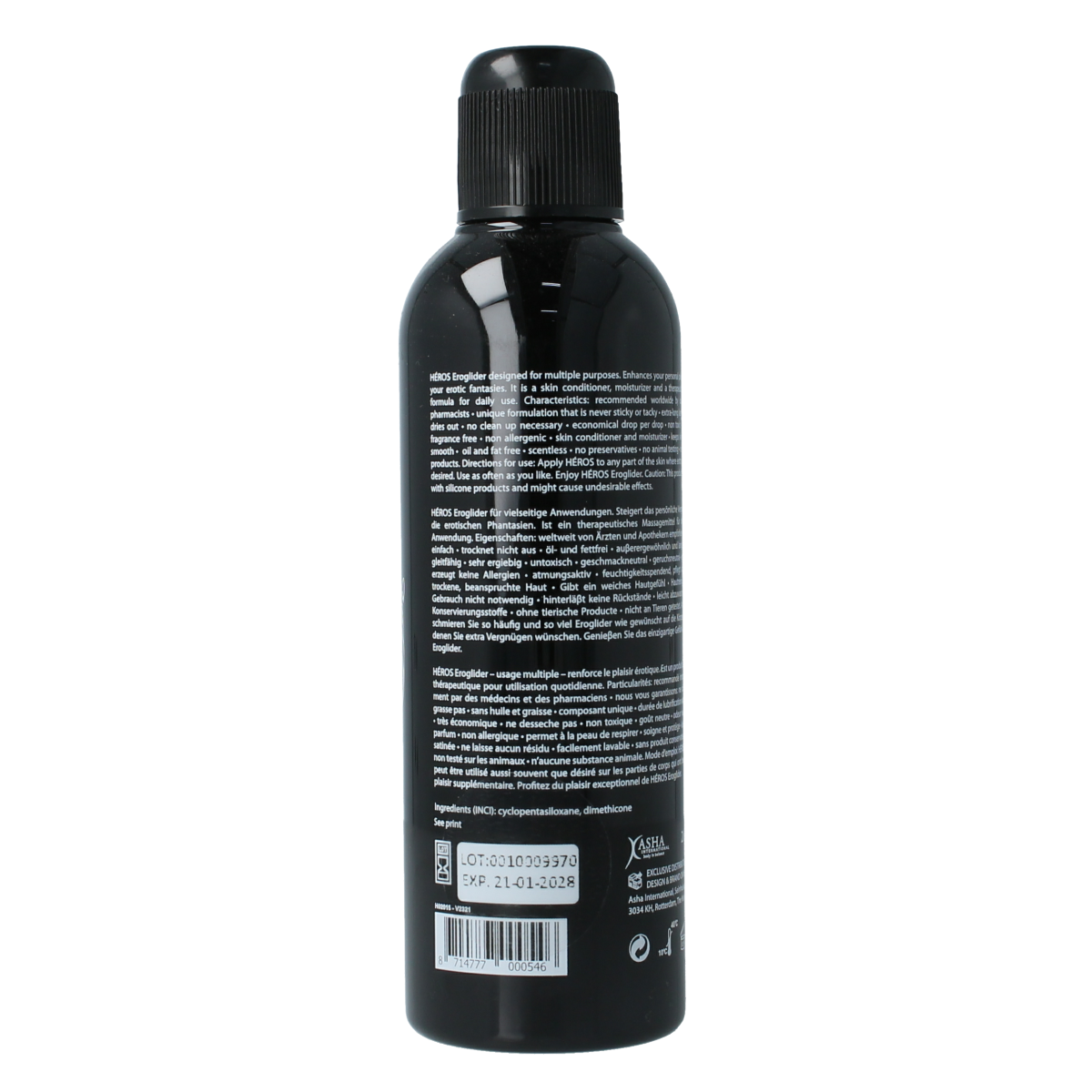 Heros Siliconen glijmiddel in 200ml bottle, smooth and clear personal lubricant for enhanced comfort and intimacy.