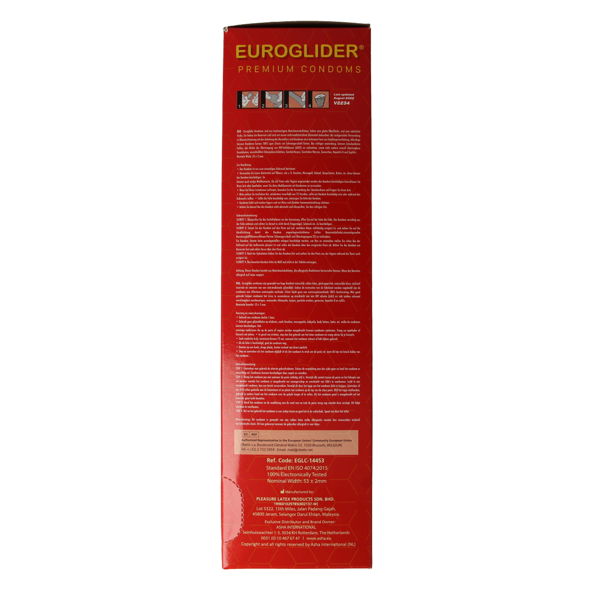 Euroglider condoms pack with 144 latex condoms, featuring discreet packaging and individual wrappers for safe protection.