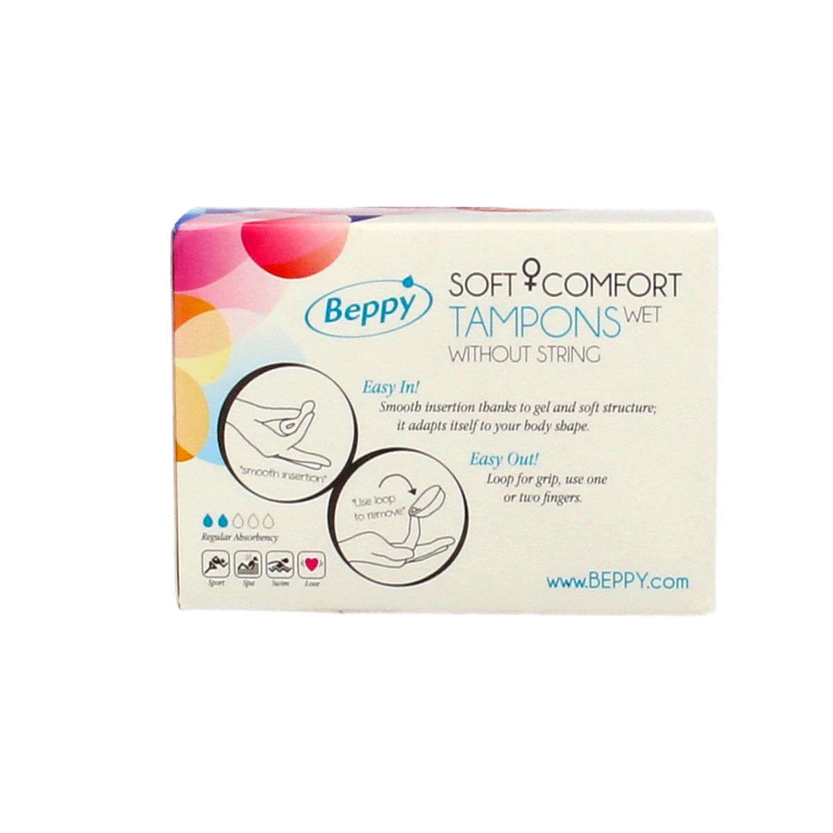 Beppy Soft+ comfort tampons wet pack with 2.00 pieces, feminine hygiene product for women, soft and comfortable design