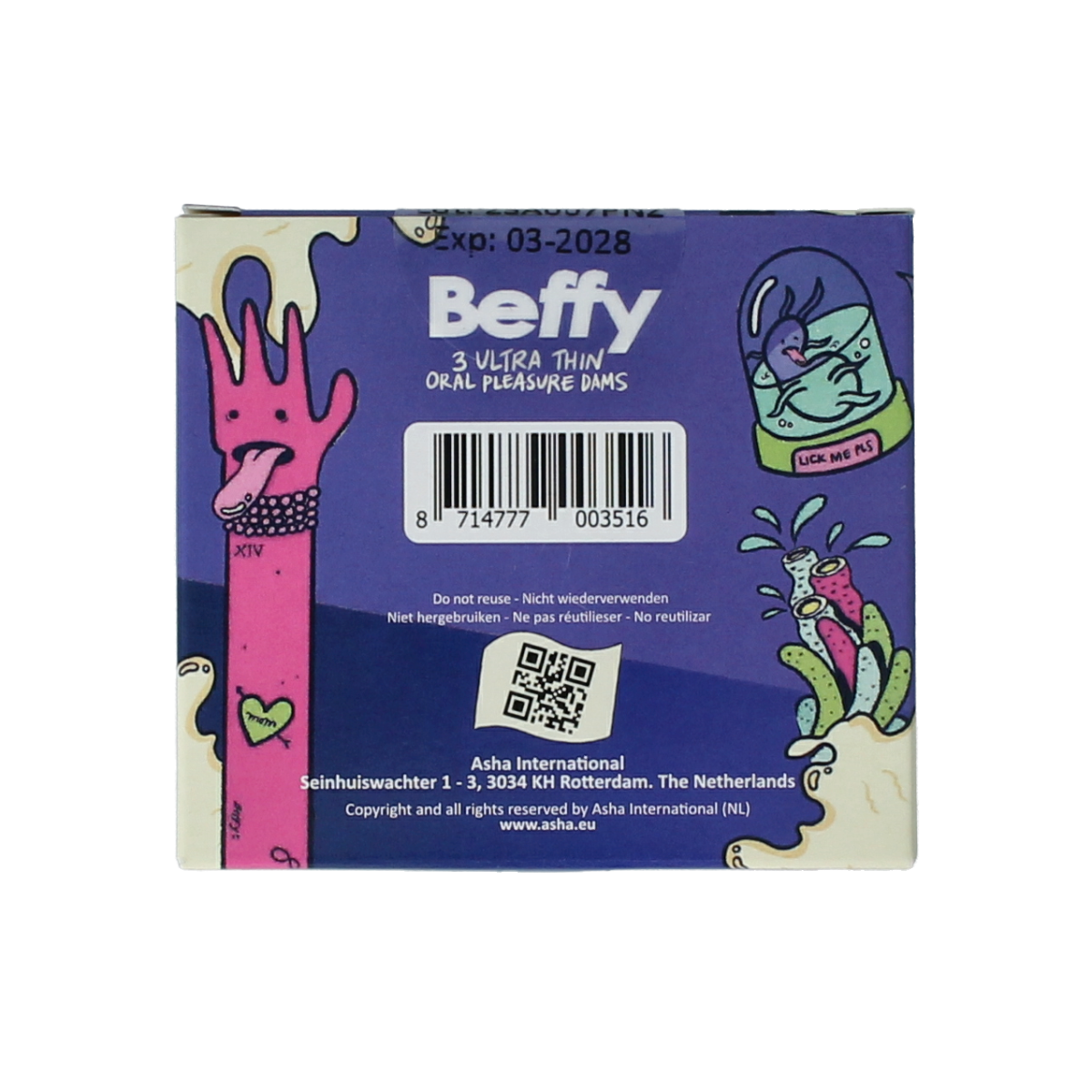 Beffy Beflapjes aroma neutraal, 3-pack of neutral-scented erotic beads, shown in clear packaging with product and branding details.