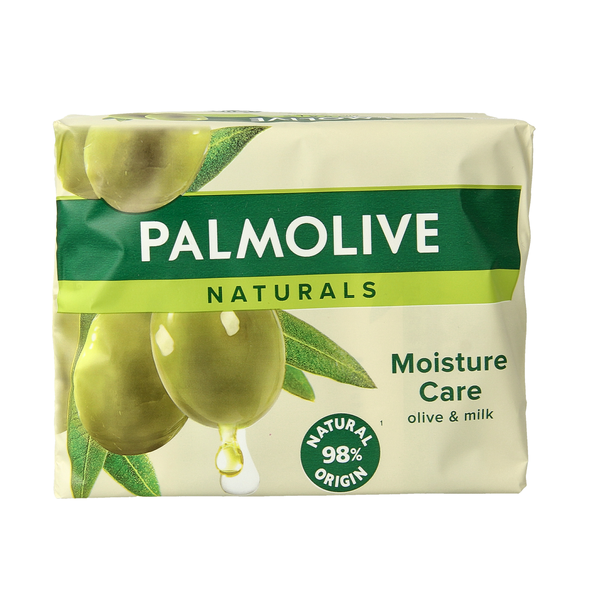Four bars of Palmolive Zeep original olive soap, 90 grams each, with olive oil scent and packaging details visible.