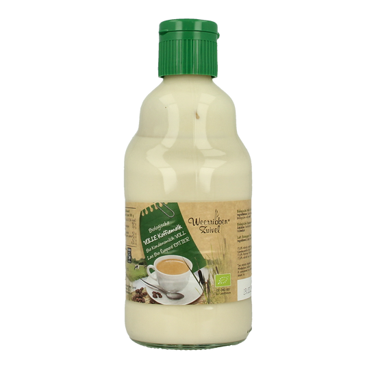 Weerribben organic coffee creamer in a 372ml bottle, ideal for coffee and tea, with a clean label and white liquid inside.