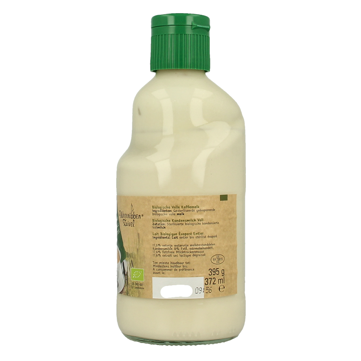 Weerribben bio koffiemelk in 372ml carton, creamy coffee additive for hot beverages, natural and organic dairy milk.