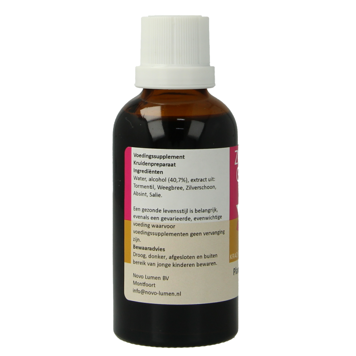 Zonnegoud Plantago complex herbal supplement in a 50ml bottle, part of the Kruidenpreparaten collection, with a white label and dropper cap.