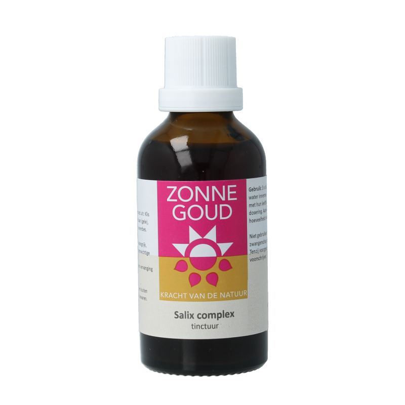 Zonnegoud Salix complex herbal supplement bottle, 50ml, featuring a white label with green and gold accents and the product name.