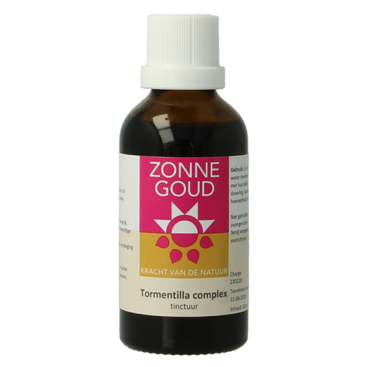 Zonnegoud Tormentilla complex herbal preparation in a 50ml bottle, featuring natural herbal ingredients for health support.