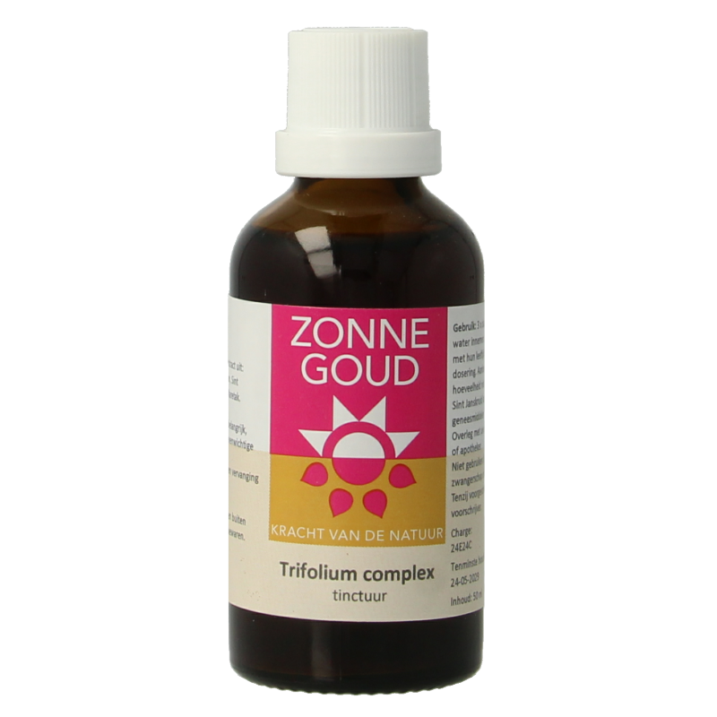 Zonnegoud Trifolium complex herbal supplement in a 50ml bottle, part of Zonnegoud's kruidenpreparaten collection.