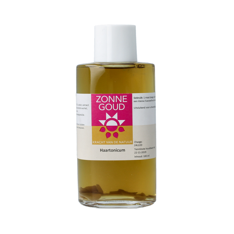 Zonnegoud Haarverzorging Haartonicum 100ml bottle with label, for hair care and scalp nourishment.