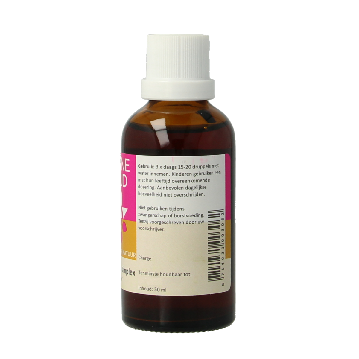 Zonnegoud Chamomilla simplex herbal supplement bottle with label, 50ml, natural herbal tincture for soothing remedies.
