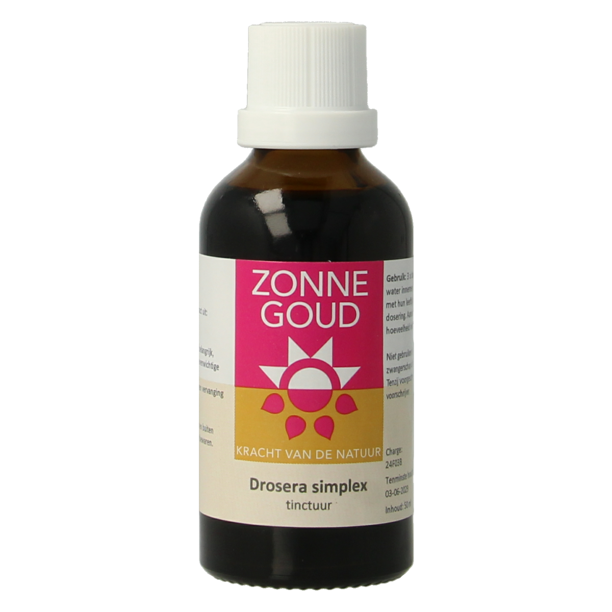 Drosera simplex herbal preparation from Zonnegoud in a 50ml bottle, used for natural herbal remedies.