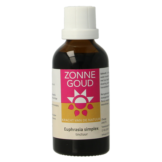 Zonnegoud Euphrasia simplex herbal remedy in a 50ml bottle, part of Kruidenpreparaten collection, with label and dropper cap visible.