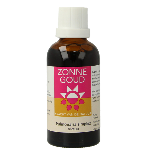 Zonnegoud Pulmonaria simplex herbal supplement in a 50ml bottle, part of Zonnegoud's herbal remedy collection.