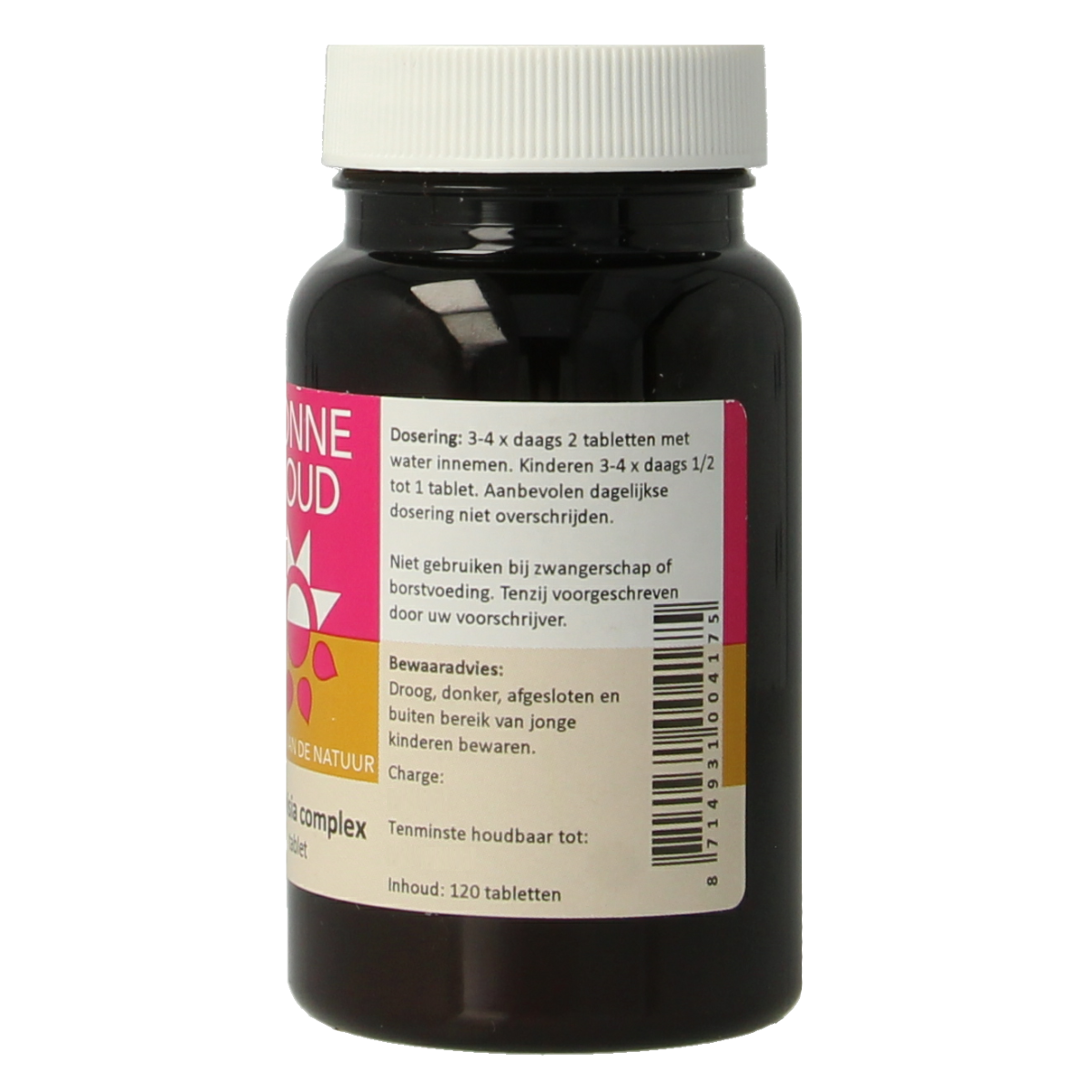 Zonnegoud Artemisia complex herbal tablets in a bottle, dietary supplement for herbal health support.