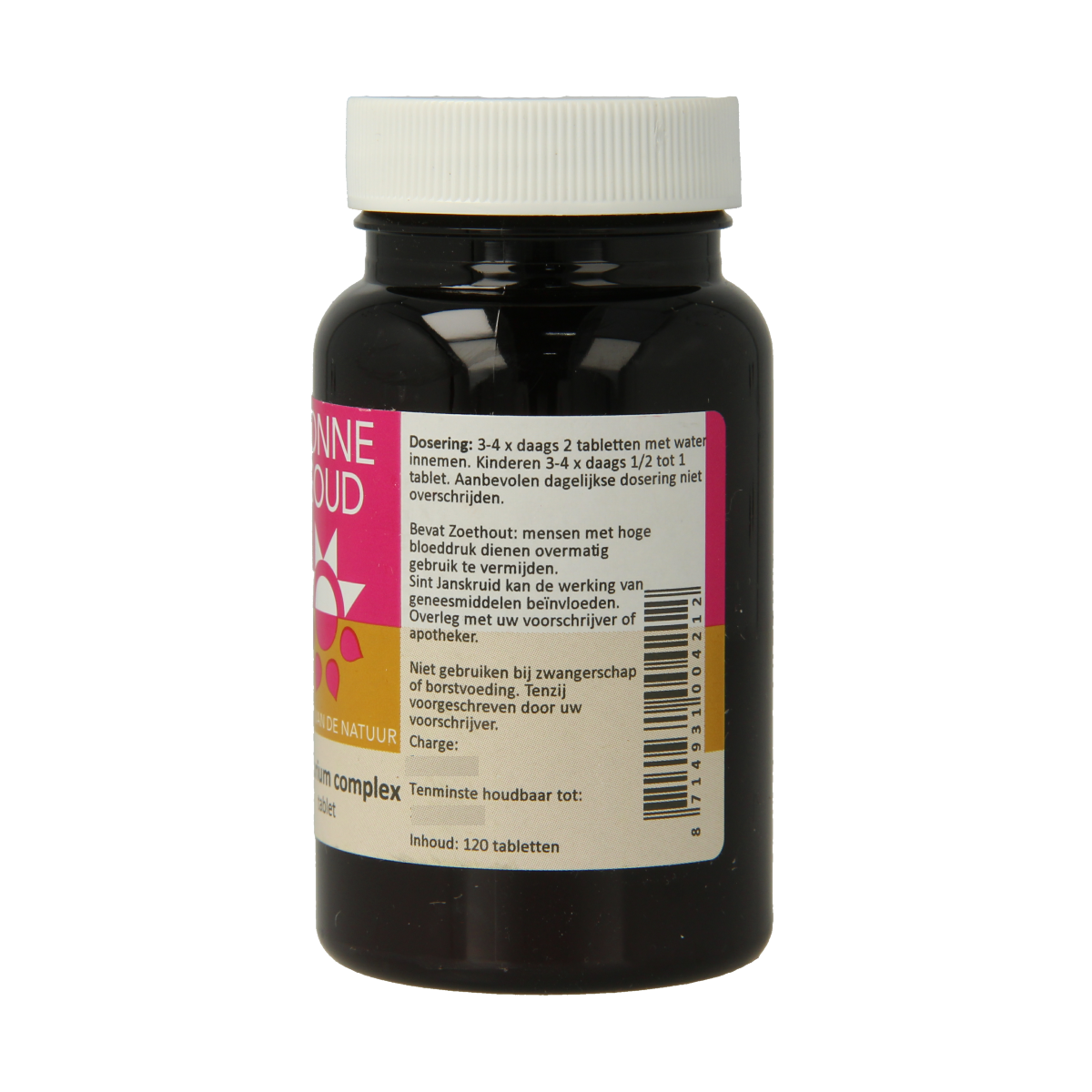 Zonnegoud Centaurium complex herbal supplement in a bottle with 120 tablets, natural herbal kruidenpreparaten by Zonnegoud.