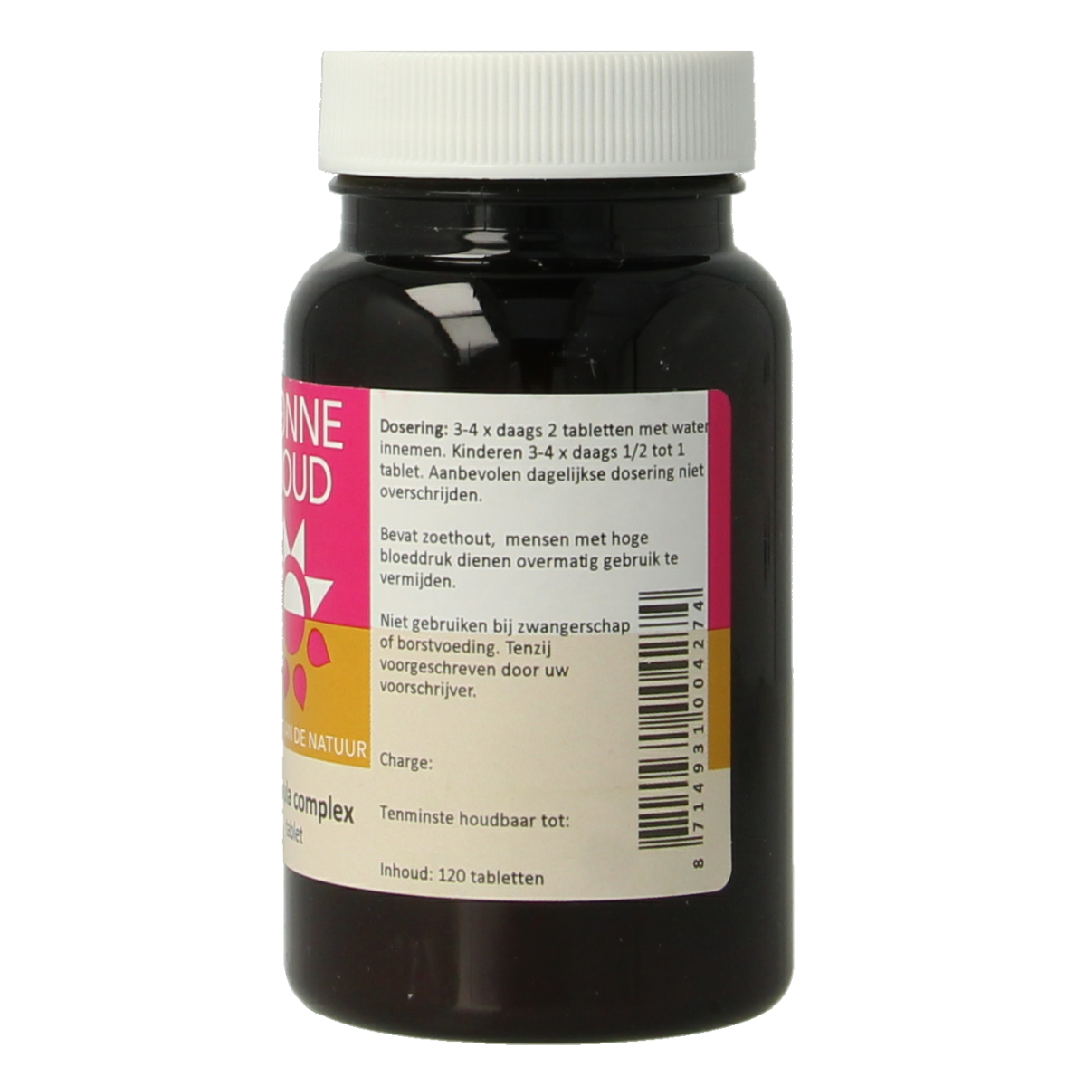Zonnegoud Frangula complex herbal tablets in a blister pack, natural herbal supplement for digestive health.
