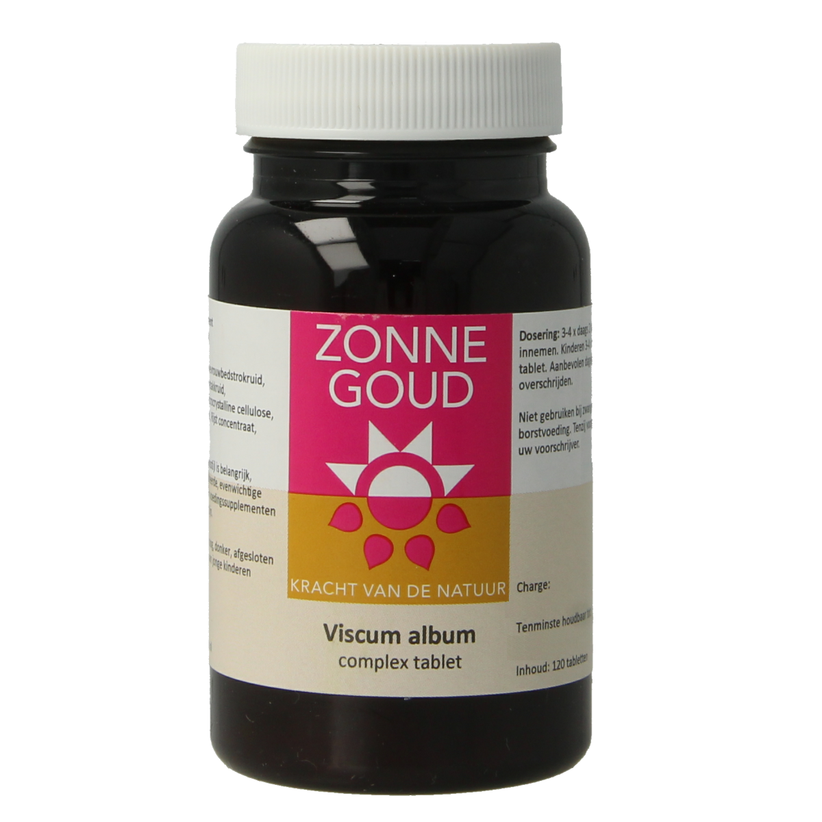 Zonnegoud Kruidenpreparaten Viscum album tablets in a bottle, natural herbal supplement for wellness.