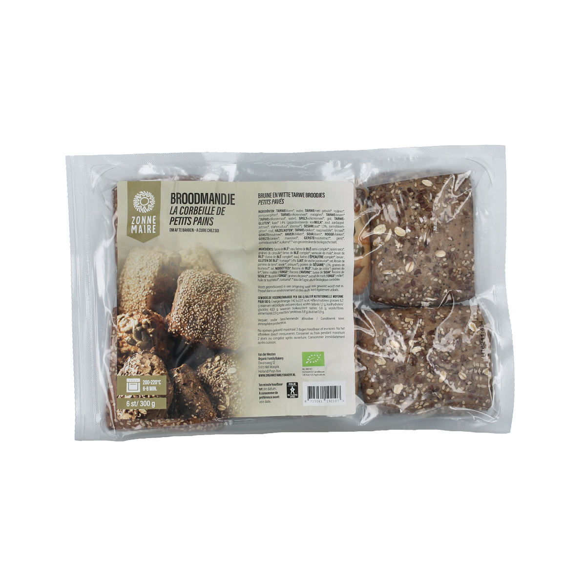 Zonnemaire Broodmandje for afbakbroodjes, bio, 6 pieces, wooden bread basket for fresh baked bread and crackers.