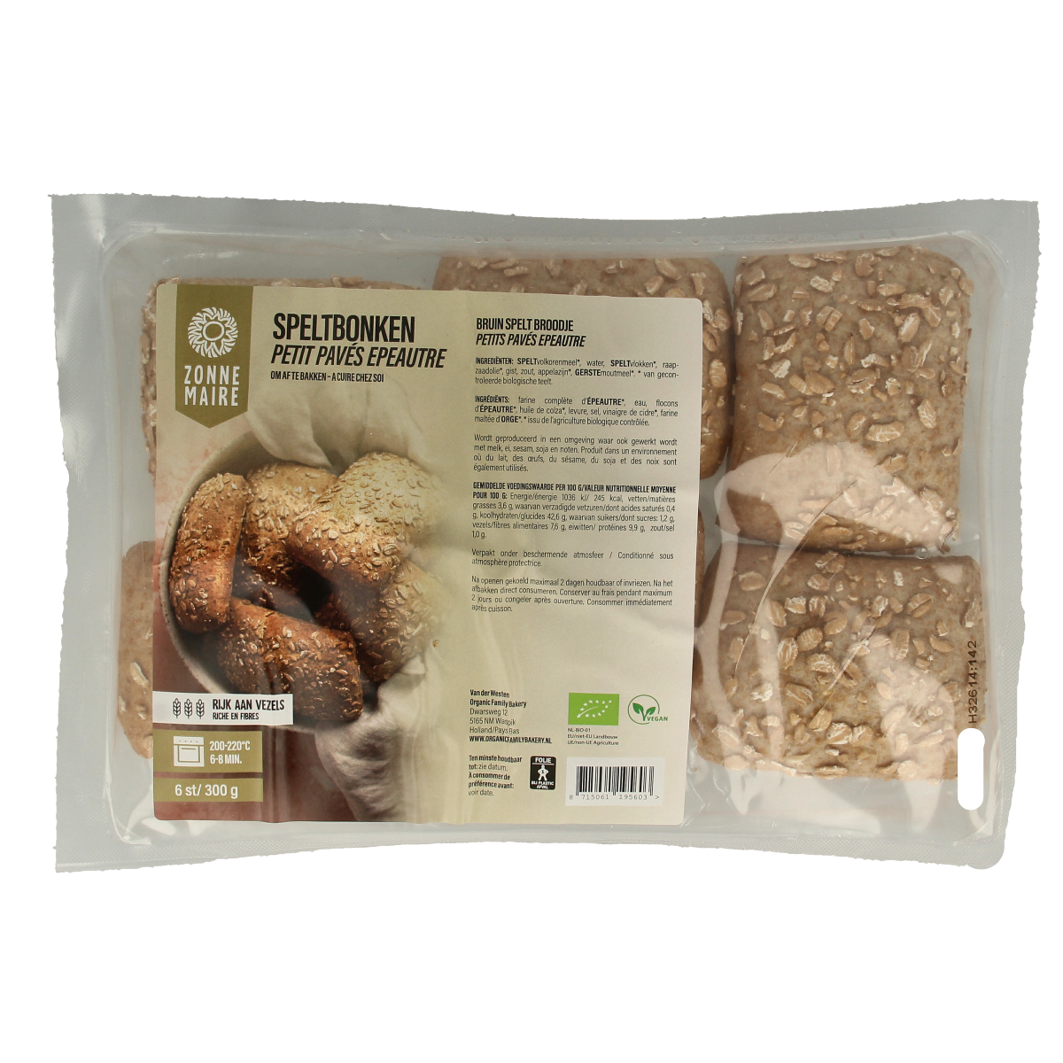 Zonnemaire bio spelt breadsticks (6 pieces), crispy crackers with whole spelt, natural ingredients, fresh baked appearance.