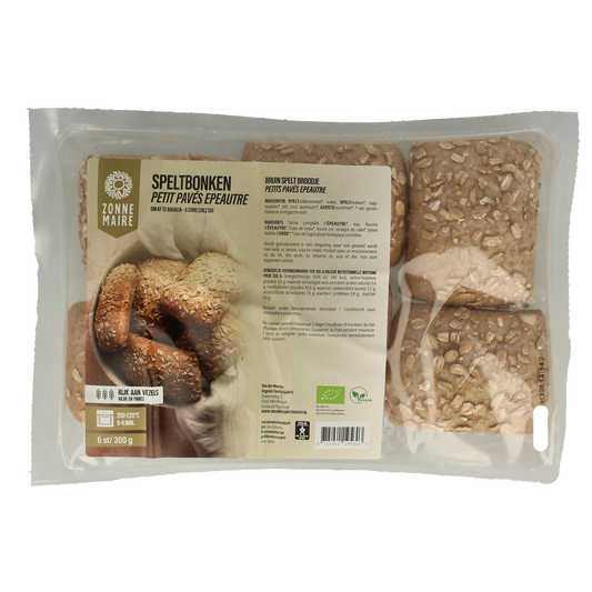 Zonnemaire bio spelt breadsticks (6 pieces), crispy crackers with whole spelt, natural ingredients, fresh baked appearance.