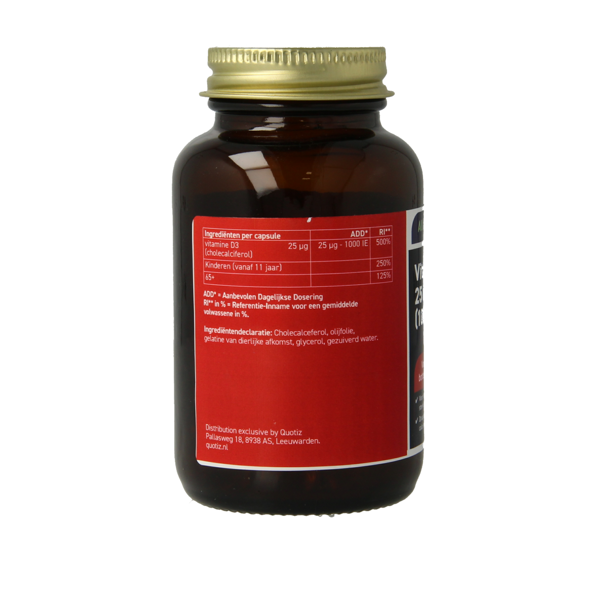 All Natural Vitamin D3 25mcg capsules, 120 count, showing the supplement bottle with label and capsules inside.
