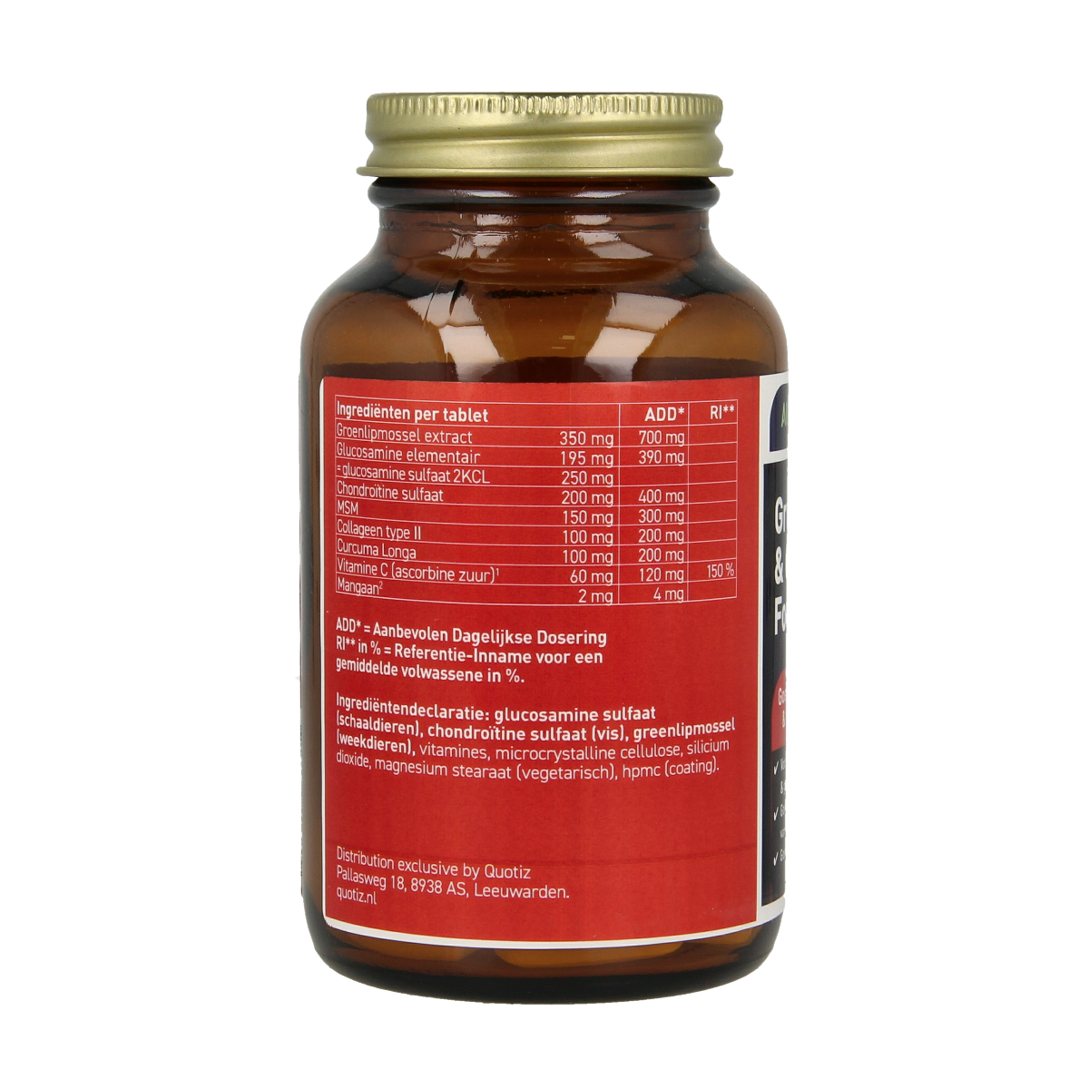 All Natural Groenlipmossel & Collagen II mineral supplement tablets in bottle, natural multi-mineral formula for joint support.