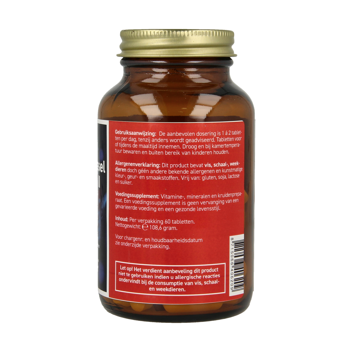All Natural Groenlipmossel & Collagen II mineral supplement tablets, 60 count, featuring natural ingredients for joint and skin health.