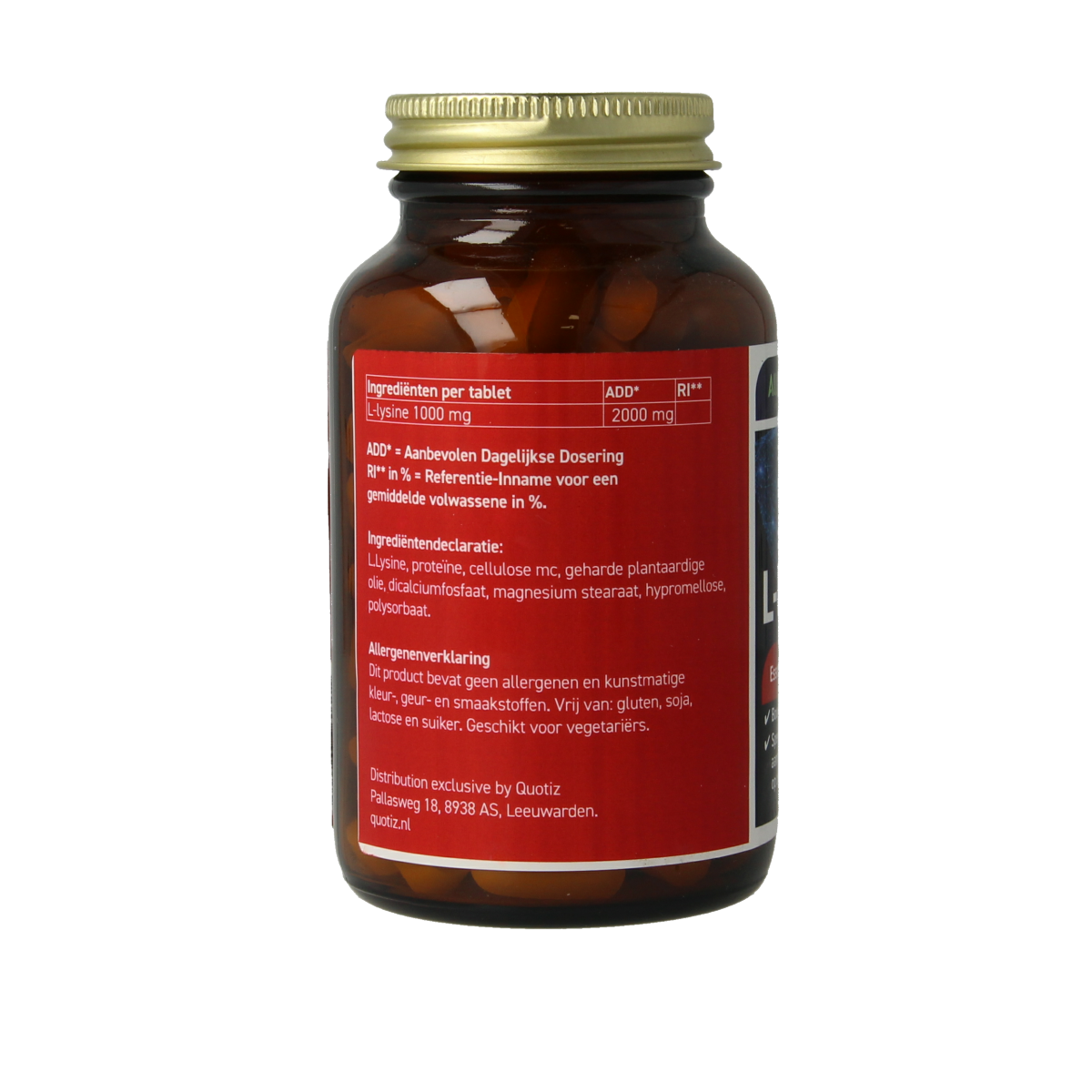 All Natural L-Lysine 2000mg amino acid tablets, 100 count, shown in bottle with tablets, supplement for immune support.