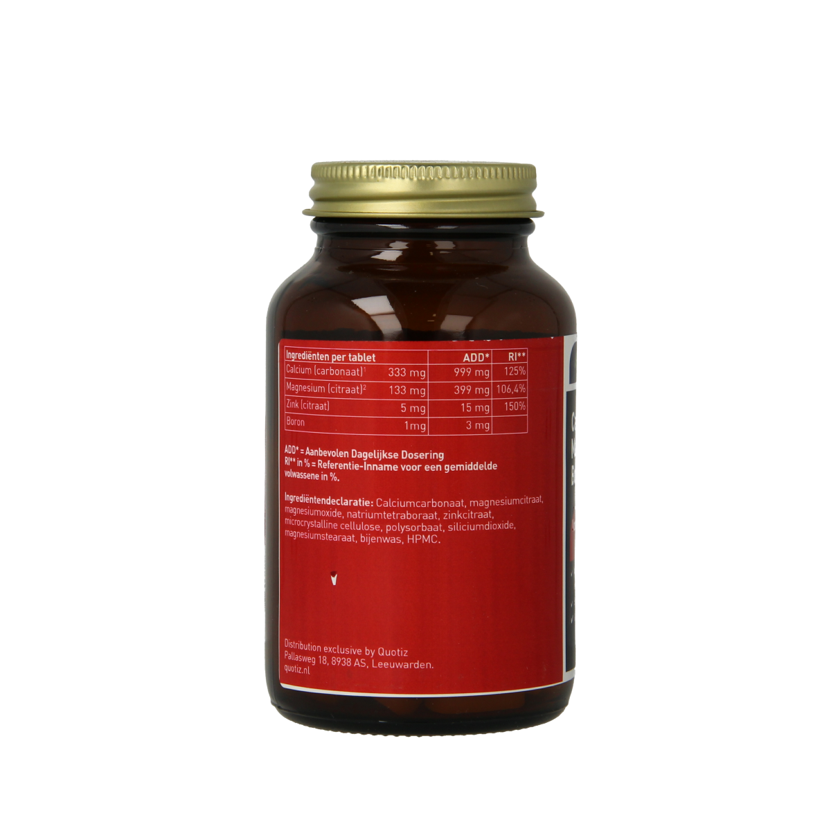 All Natural mineral supplement bottle with 90 calcium, magnesium, boron, and zinc tablets, natural mineral blend for health support.