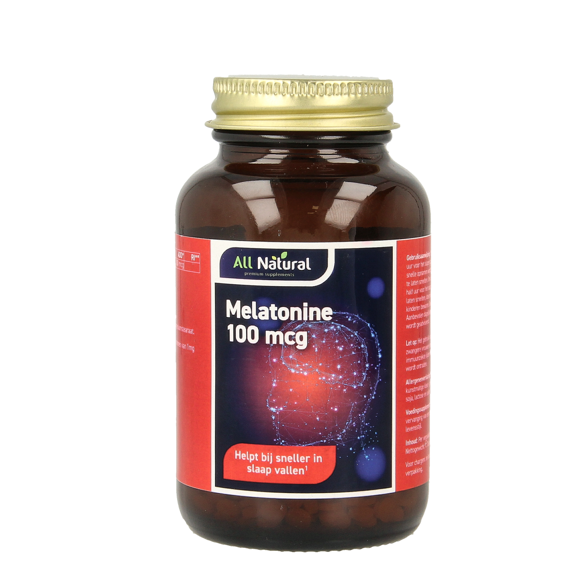 All Natural Melatonine 100mcg herbal tablets, natural sleep aid supplement, 500 count, in a bottle with label