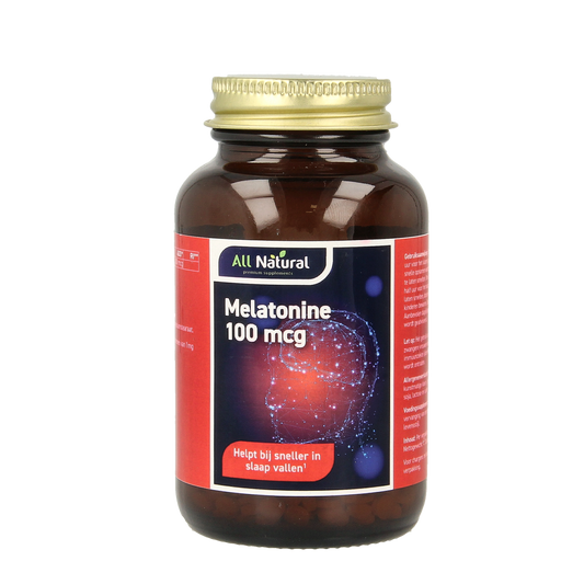 All Natural Melatonine 100mcg herbal tablets, natural sleep aid supplement, 500 count, in a bottle with label