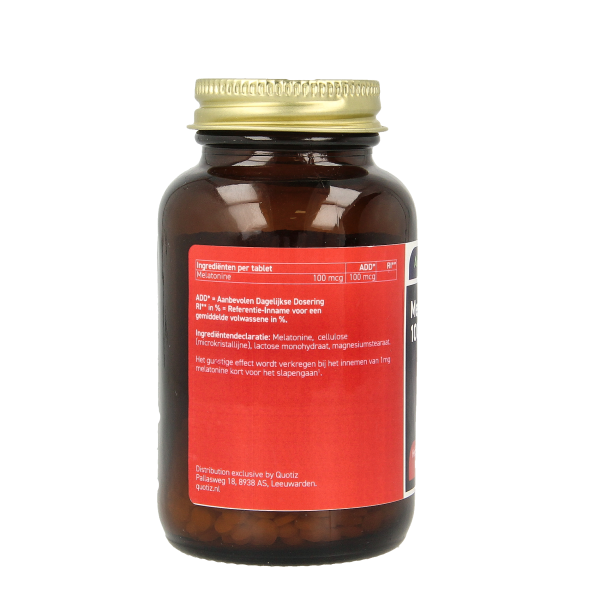 All Natural melatonine 100mcg herbal tablets, 500 count, natural sleep aid supplement, shown in bottle with tablets inside