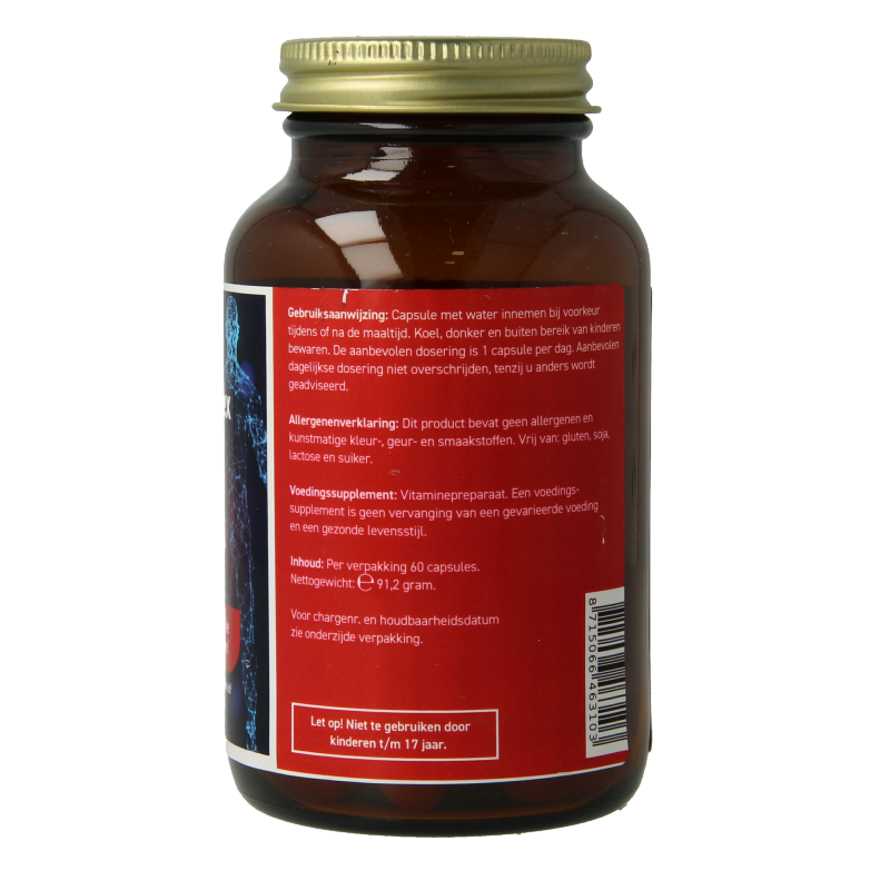 All Natural Vitamin B50 complex supplement in a bottle of 60 capsules, showing the product label and capsules inside