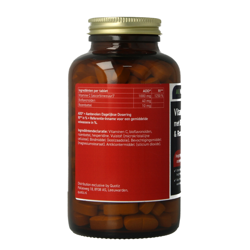 All Natural Vitamin C 1000 mg with bioflavonoids and rosehip, 200 tablets, dietary supplement for immune support