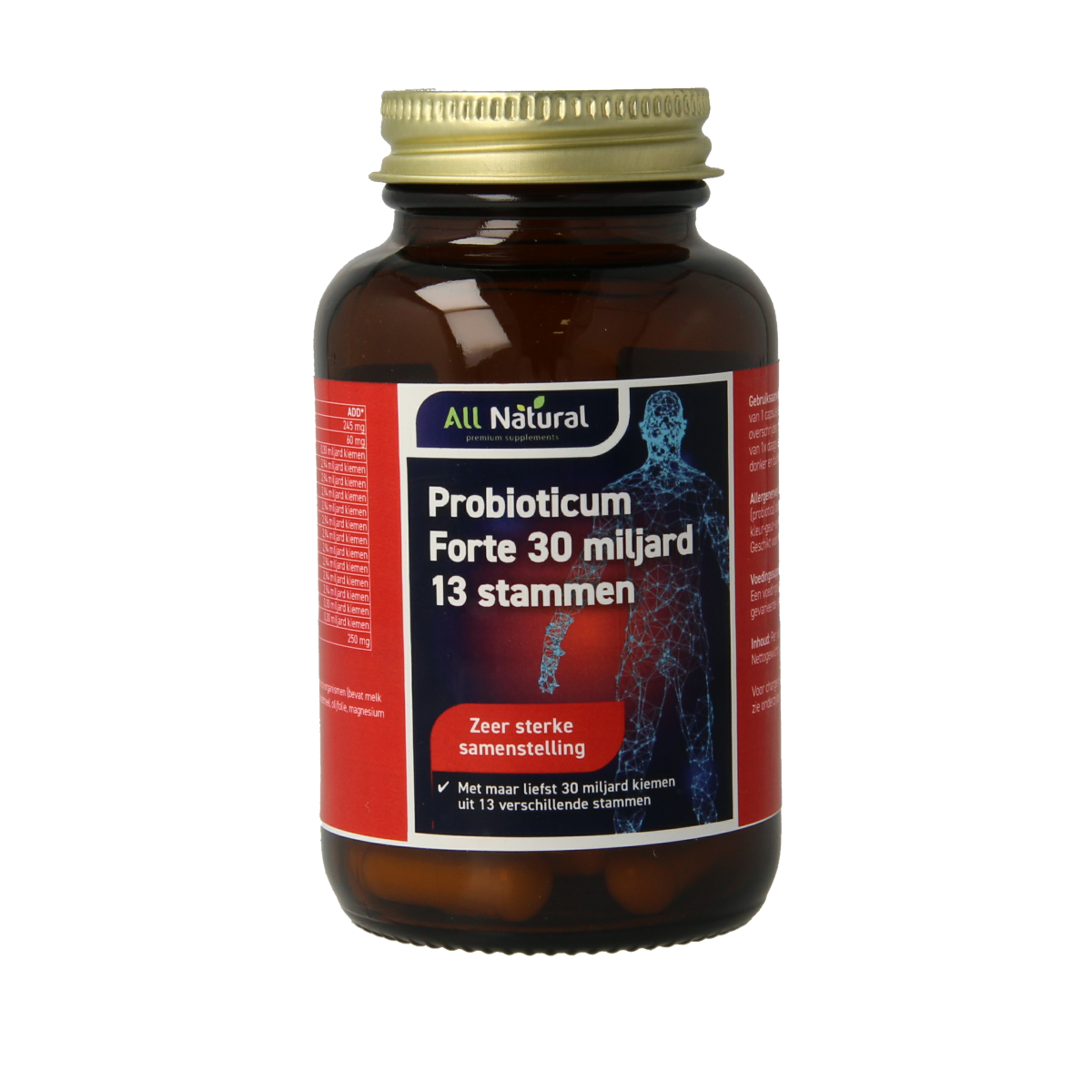 All Natural Pro Bioticum Forte capsules containing micro-organisms, dietary supplement for gut health, 30 capsules.