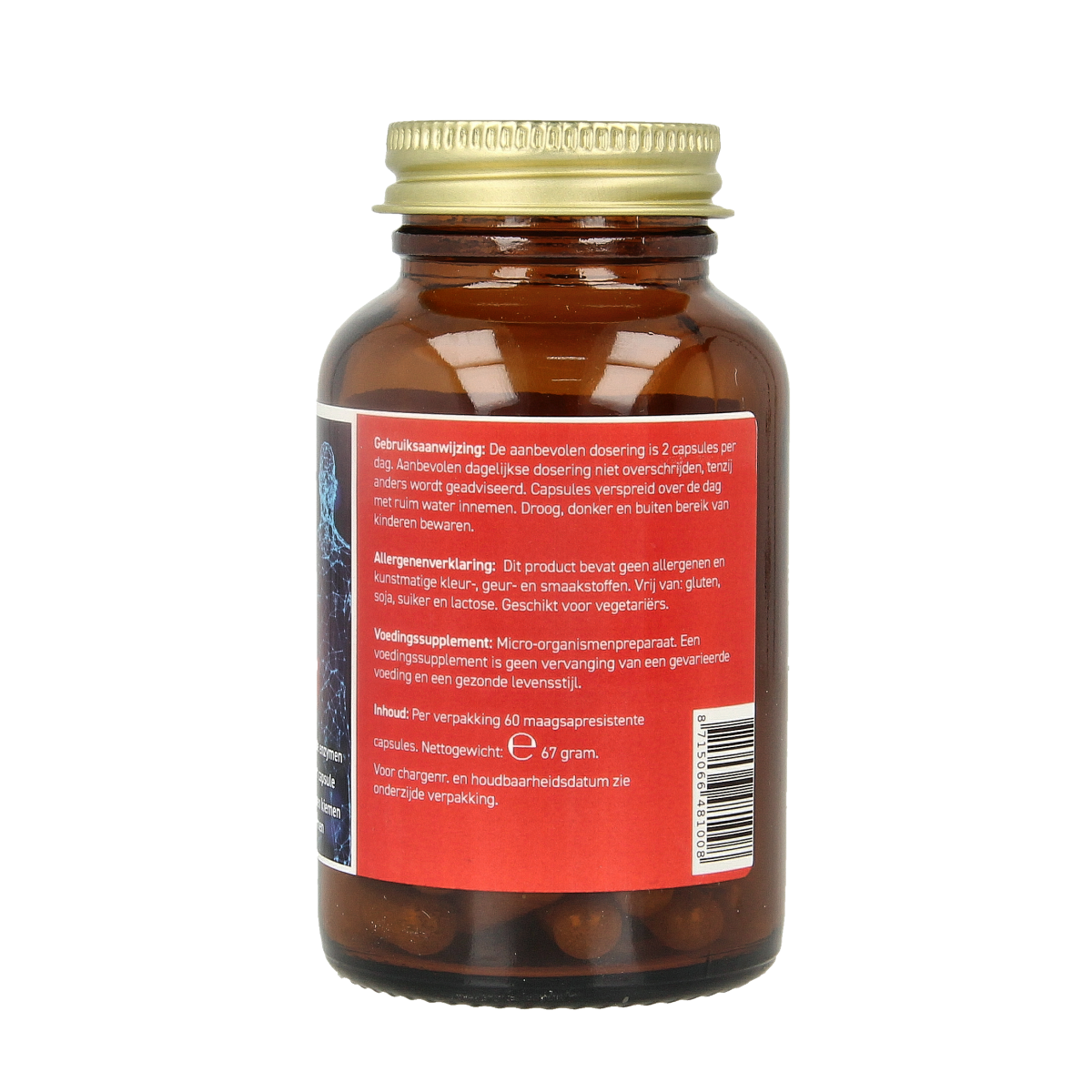 All Natural probiotic and enzyme capsules in vegetarian micro-organisms capsules bottle, dietary supplement for digestive health