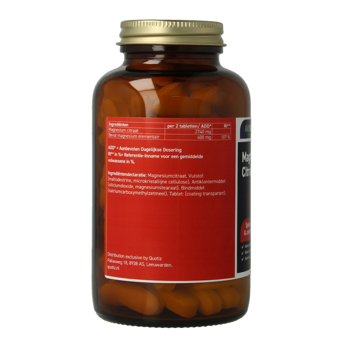 All Natural Magnesium Citrate 400mg dietary supplement tablets, showing 120 tablets in a blister pack.