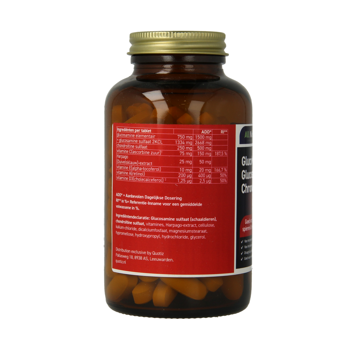 All Natural GlucoMax glucosamine and chondroitin tablets for joint support, shown in a bottle with 120 tablets.