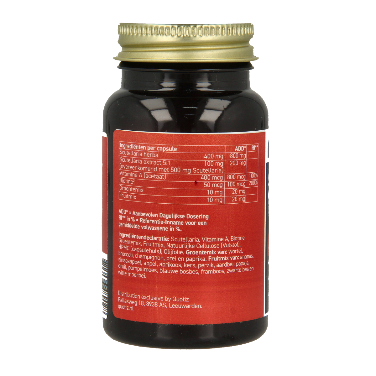All Natural Scutellaria herbal capsules in a bottle, dietary supplement, natural Kruidenpreparaten product.