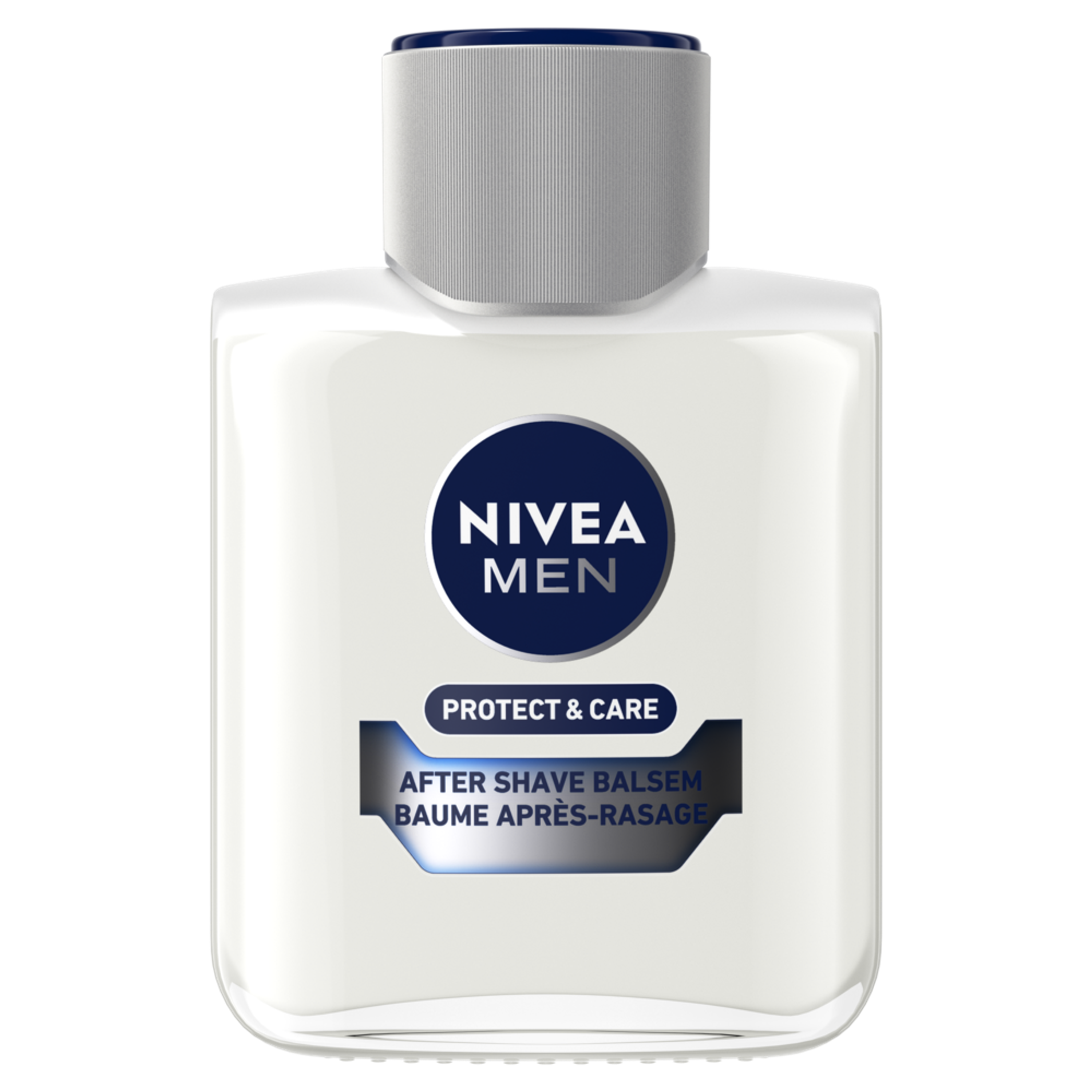 Nivea Men aftershave balms in a 100ml bottle, designed for facial skin care and soothing after shaving.