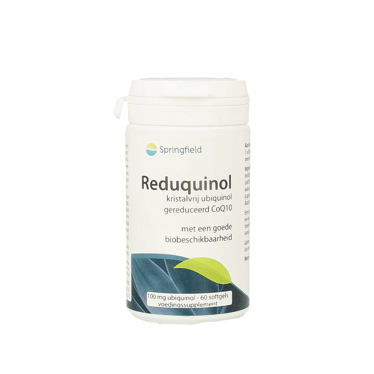 Springfield Reduquinol 100mg softgel bottle, vitamin supplement, 60 softgels, for immune support and overall health.