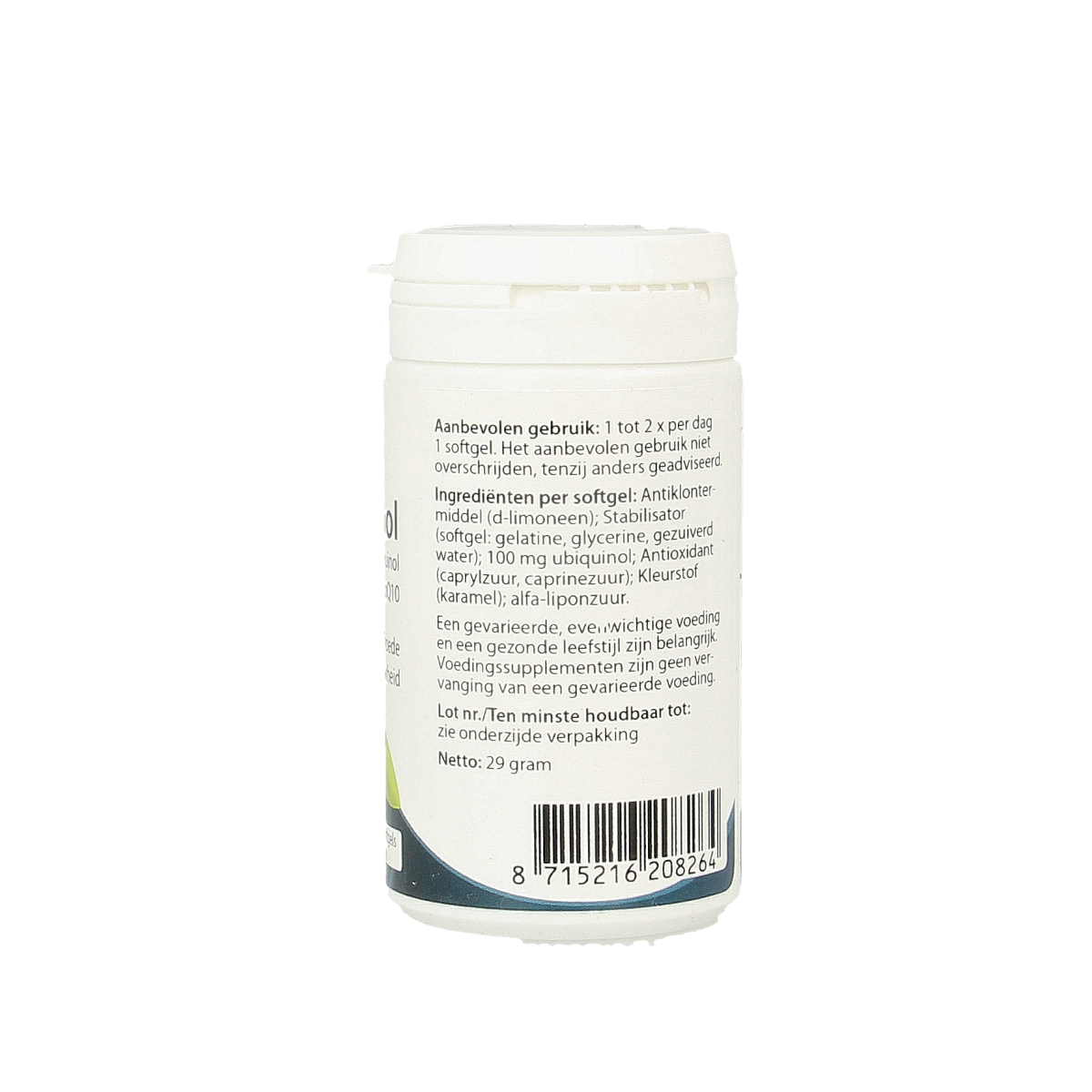 Springfield Reduquinol 100mg softgel bottle with 60 capsules, vitamin supplement in a white container with red label.