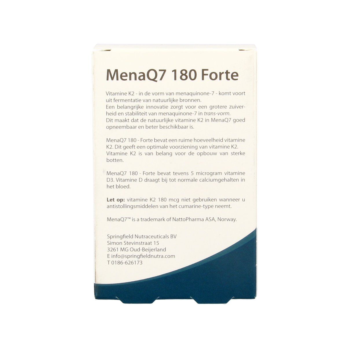 Springfield MenaQ7 Forte vitamine K2 180 mcg 60.00 Vegetarische capsules